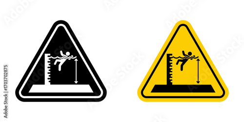 Deep water warning signs vector illustration for ui