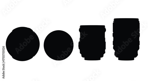 Group of four silhouette objects geometric shapes abstract forms circular cylindrical forms isolated vector