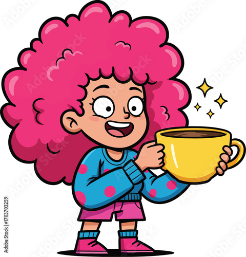 Girl with Pink Hair Holds Coffee Cup	