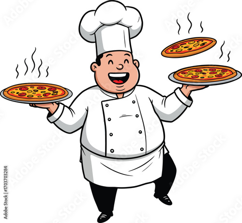 Happy Chef Serving Delicious Pizzas	