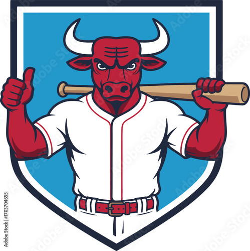 Baseball Mascot Bull Thumbs Up Bat