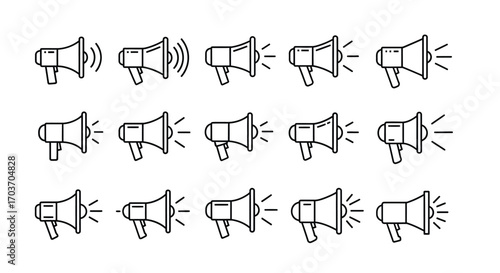 Collection of hand drawn megaphone icons for announcement and communication concepts vector