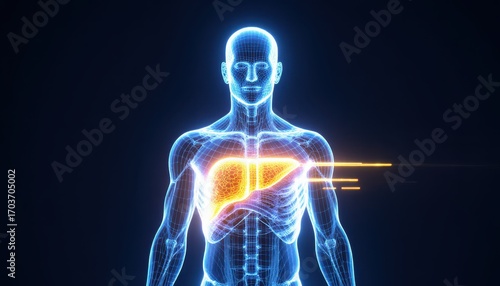 Wallpaper Mural Male Liver Anatomy:  Wireframe Model, Energy Flow, Medical Illustration Torontodigital.ca