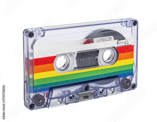 Transparent audio cassette with rainbow stripe