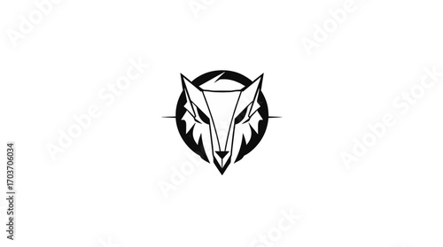 Geometric fox head logo design, encircled, sharp lines, minimalist style.