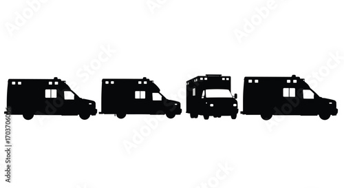 Ambulance vehicle silhouettes collection emergency medical service transport fleet vector