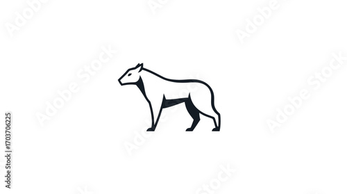 Stylized monochrome illustration of a canine, possibly a wolf or hyena, standing alert.
