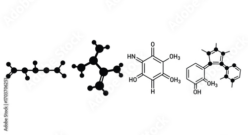 Diverse chemical molecular structures displayed in scientific diagrams for educational and research purposes vector