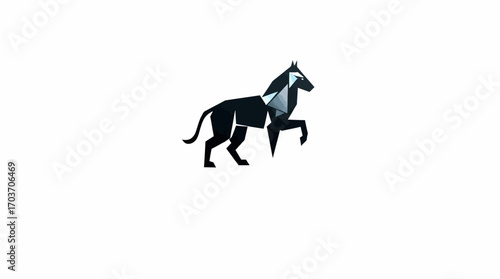Abstract geometric black horse design, minimalist equine artwork, stylized animal silhouette.