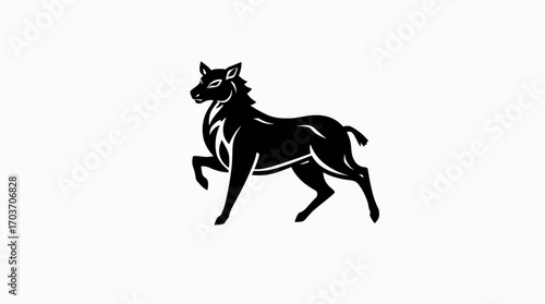 Stylized black silhouette of a canine, possibly a wolf or dog, depicted in profile, walking.