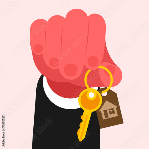 Key to New House – Real Estate and Home Ownership Concept Vector Illustration