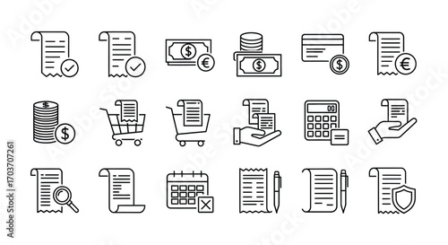 Hand drawn icons representing financial transactions and accounting concepts vector