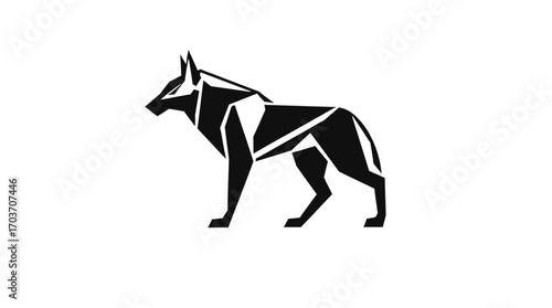Geometric wolf silhouette, stylized canine design, minimalist monochrome artwork.