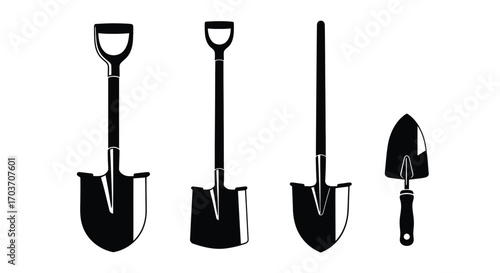 Gardening tools set shovels trowel collection for outdoor work and planting vector