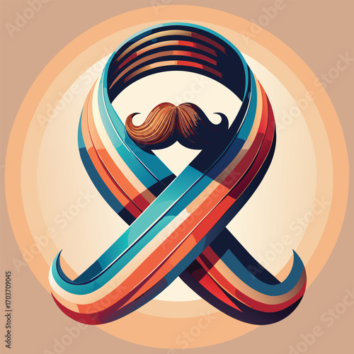 Movember Ribbon Moustache - Men's Health Awareness Vector
