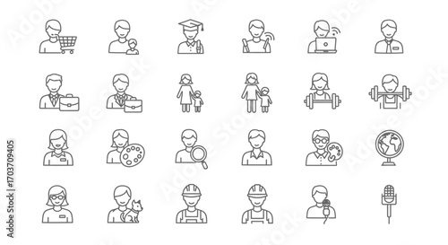 Collection of hand drawn icons representing diverse professions and occupations diverse careers vector