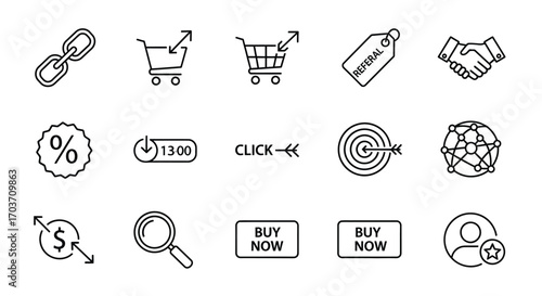 Hand drawn business icons set for e-commerce and online shopping concepts in sketch style vector