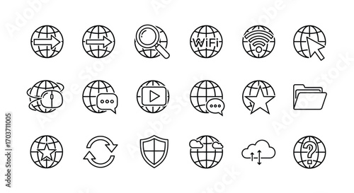 Collection of globe icons representing global communication and digital technology concepts vector