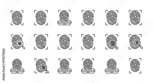 Diverse fingerprint patterns identifications security technology concepts abstract unique identity recognition symbols vector