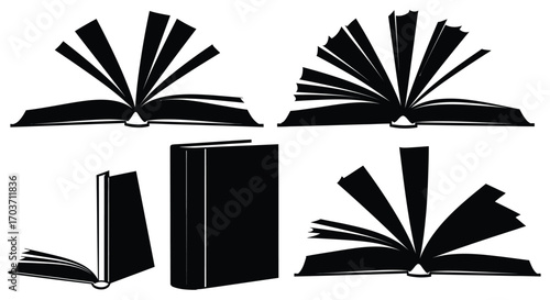 Open and closed books collection symbols for knowledge education literature reading library study vector