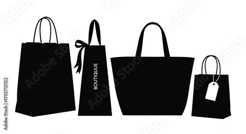 Collection of black shopping bags and totes different sizes and styles clean studio shot vector