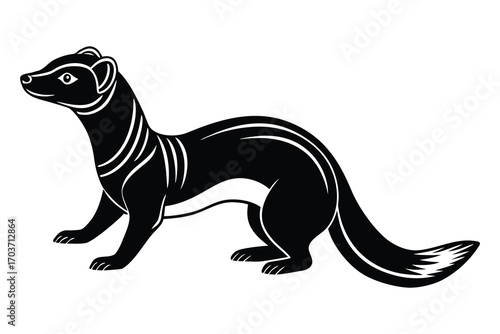 Stylized black and white illustration of a ferret or weasel in profile