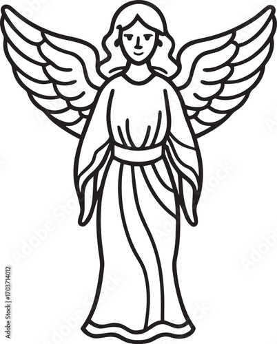 Simple line drawing of an angel with outstretched wings outline vector illustration