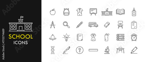 School line icon set, outline web icon collection containing Books, Learning, Students and more. vector illustration in line style