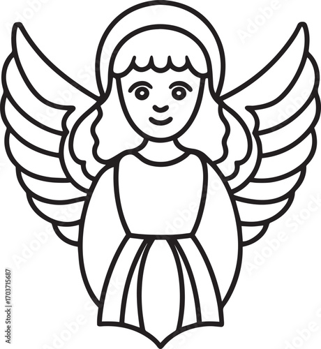 Simple line drawing of an angel with outstretched wings outline vector illustration