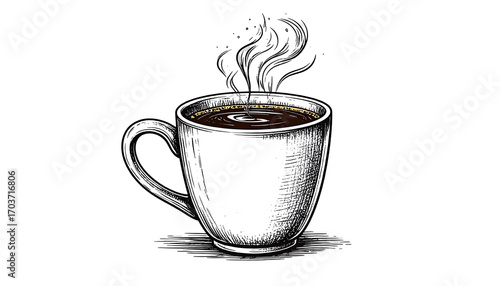 Hand-drawn illustration of a steaming cup of coffee