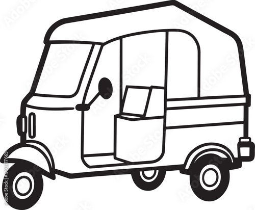 Simple line drawing of a three wheeled auto rickshaw outline vector illustration