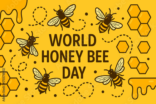 K vector illustration featuring tiny bees and honeycomb borders, ideal for World Honey Bee Day