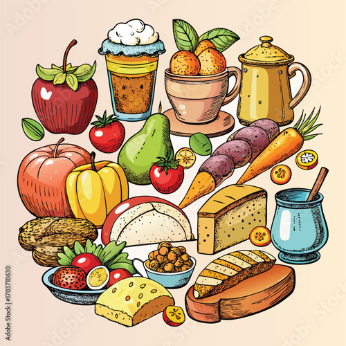 Food vector, Food design, Food concept, Food post, Food cartoon, Food icon, Food template, Food art, Food topics, Food doodle