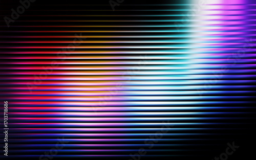 Vivid horizontal stripes glowing in rainbow colors dark gradient with glass effect background