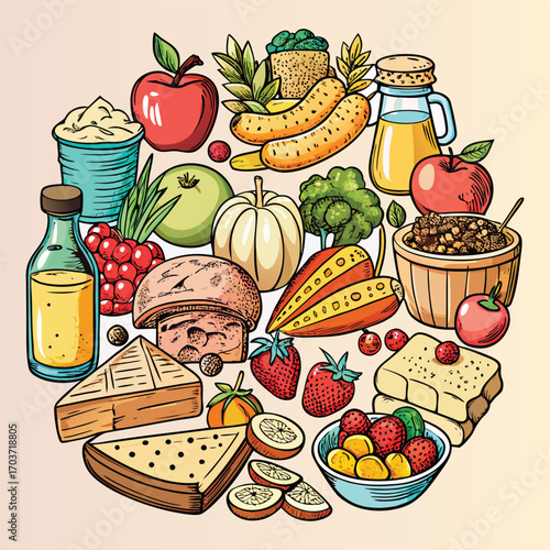 Food vector, Food design, Food concept, Food post, Food cartoon, Food icon, Food template, Food art, Food topics, Food doodle