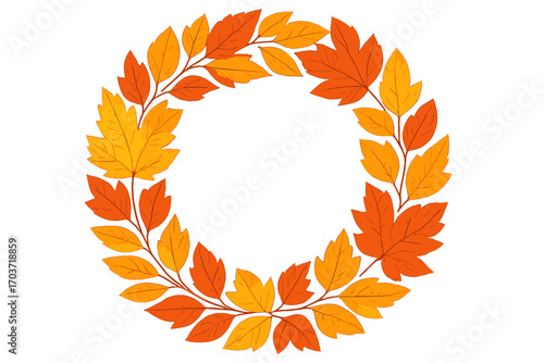 Vector illustration of oak, maple, wild ash, and rowan leaves in autumn colors—red, orange, gold—set against a white background, featuring dry leaves and a stylish October foliage theme