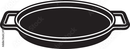 Cast Iron Roasting Pan Vector Illustration for Culinary Designs and Kitchenware Projects, Black Silhouette