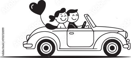 Romantic drive: A cheerful couple enjoys a romantic drive in a convertible car, the scene capturing the essence of love and togetherness.