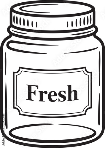 Fresh Jar Outline Illustration for Preserving Food and Canning Vegetables with Label Design Element