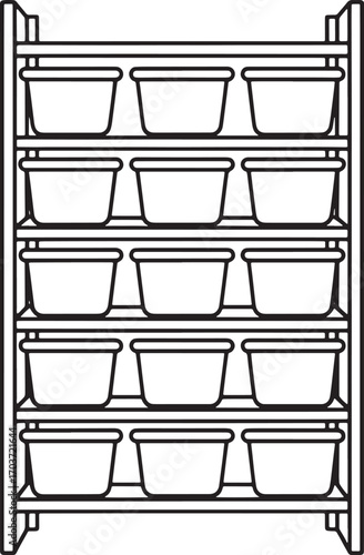 Organized Storage Solution A Black and White Vector Illustration of a Shelving Unit with Bins