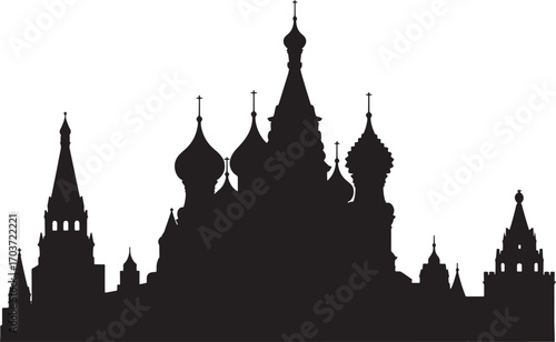 Saint Basil's Cathedral Silhouette Vector Illustration with Detailed Architecture and Domes