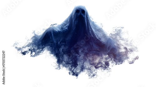Realistic ghost shadow with smoky phantom effect, isolated on white background