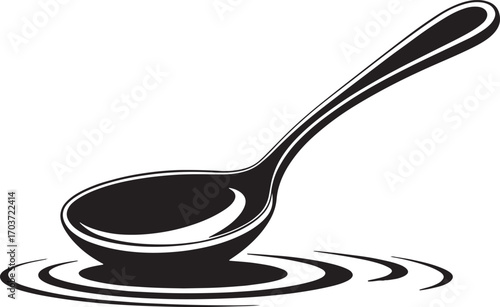 Spoon Outline Illustration for Cooking and Eating with Liquid Ripple Design Element