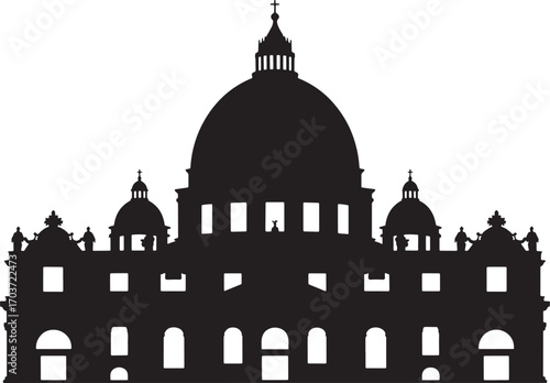 St. Peter's Basilica Silhouette Vector Illustration for Architectural and Religious Designs, Vatican City