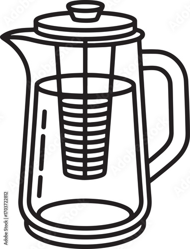 Tea Infuser Jug A Black and White Vector Illustration of a Modern Beverage Maker
