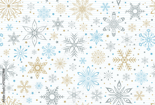 Christmas seamless pattern. Festive winter background with snowflakes. Ideal for Christmas themed projects, wrapping paper, greeting cards, fabric, wallpaper, or holiday decorations