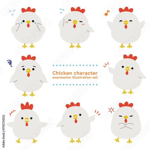 ニワトリのキャラクター表情リアクションセット