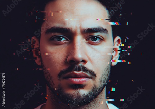 Creative Design Glitch Modern Portrait with Digital Distortion & Aesthetic Effects