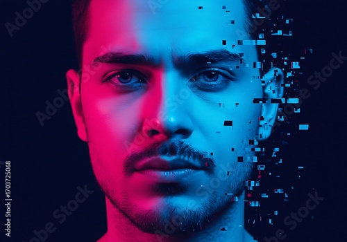 Pixel Fade Conceptual Portrait Design with a Digital Glitch Effect
