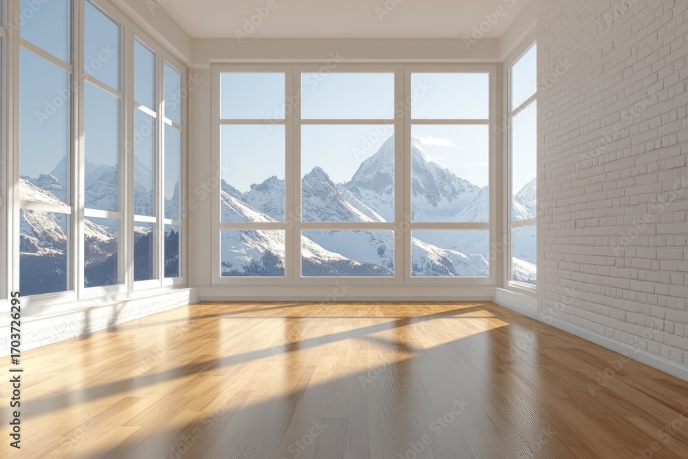 Obraz premium Mountain view from a bright modern interior space